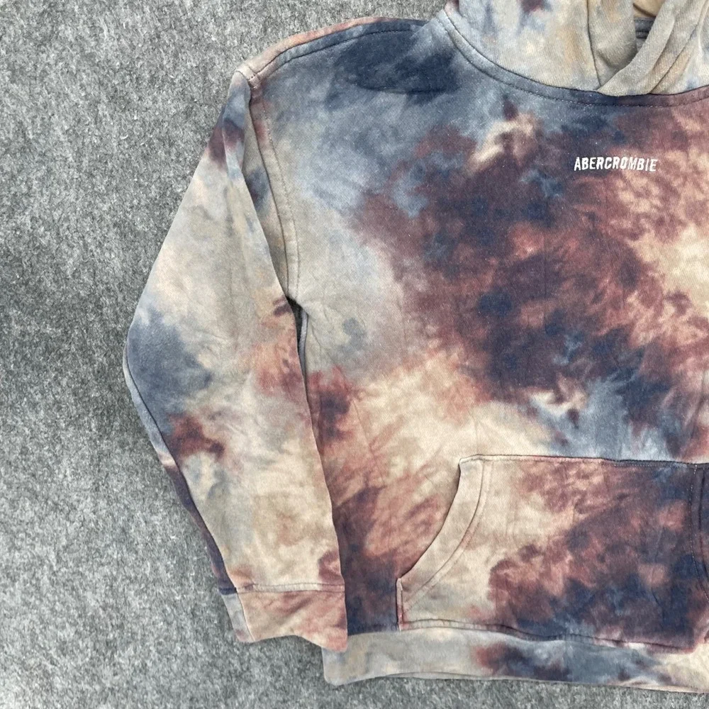 Abercrombie Hoodie Kids 9/10 Relaxed Fit Tie Dye Sweatshirt Blue Burgundy Tan